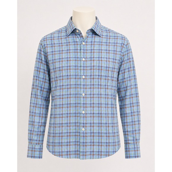Peter Millar Other - Peter Millar Mens XL Blue Plaid 100% Linen Long Sleeve Button Down Shirt